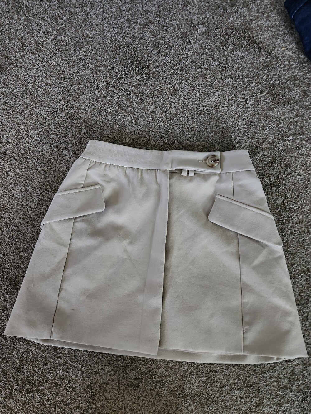 Lined Classic Cream A-Line Skirt with Front Flap Pockets Sz M